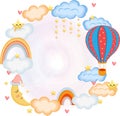 Vector a Baby boy hot air balloon. Baby shower clipart invite Royalty Free Stock Photo