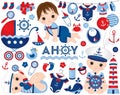 Vector Baby Boy Set in Nautical Style. Baby Boy Vector Illustration Royalty Free Stock Photo