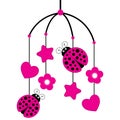 Vector Baby Carousel with Ladybug, starts and hearts.