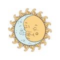 Vector baby celestial bodies - cute moon and sun. Pastel hand drawn nursery or textile design for kids Royalty Free Stock Photo