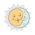 Vector baby celestial bodies - cute moon and sun. Pastel hand drawn nursery or textile design for kids Royalty Free Stock Photo