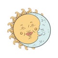 Vector baby celestial bodies - cute moon and sun. Pastel hand drawn nursery or textile design for kids Royalty Free Stock Photo