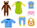 Vector baby clothes icon set design textile casual fabric colorful dress child garment wear illustration. Royalty Free Stock Photo