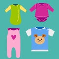 Vector baby clothes icon set design textile casual fabric colorful dress child garment wear illustration. Royalty Free Stock Photo