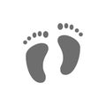 Vector baby feet, human footprints grey icon.