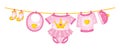 Vector Baby Girl Clothes Hanging on Line