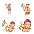 Vector baby girl with megaphone avatar icons Royalty Free Stock Photo