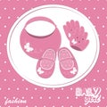 Vector baby girl scrapbook arrival card Royalty Free Stock Photo