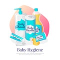 Vector baby hygiene illustration. Newborn accessories in cartoon style