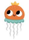 Vector baby jellyfish icon. Under the sea illustration with cute funny jelly fish. Ocean animal clipart. Cartoon underwater or