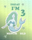 Vector baby milestone card for girl or boy. Today I am three mon