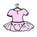 a baby pink tutu on a hanger. hand-drawn in the style of a sketch with a black line. children's ballerina costume on Royalty Free Stock Photo