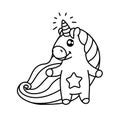 Vector baby rainbow unicorn. Black white illustration Royalty Free Stock Photo