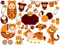 Vector Baby Set with Tiger Pattern. Vector Baby Shower. Royalty Free Stock Photo