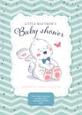 Vector baby shower design template. Cute hand drawn little bunny character. Royalty Free Stock Photo