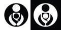 Vector Babywearing Symbols Set With Parent Carrying Baby In a Sling. Black and White Icon Style.