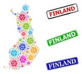 Grunge Finland Seals and Colorful Bacilla Finland Map Composition