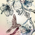 Vector Back Or Pattern With Birds And Flowers