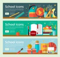 Vector Back To School Banner concept design. Horizontal banners of education with school items. Royalty Free Stock Photo