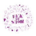 Vector back to school doodle icons set illustration. Free hand drawn education element collection isolated on white background. Royalty Free Stock Photo