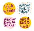 Vector back to school greeting lettering compositions set isolated on white background.