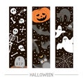 Vector back to school Halloween bookmarks set. Funny all saints day design for banners, posters, invitations. Vertical card Royalty Free Stock Photo