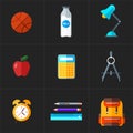 Vector back to school icons set. Education object in flat style.