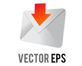 Vector back of white envelope with down red arrow icon Royalty Free Stock Photo