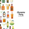 Vector background with alcoholic drinks in glasses and bottles Royalty Free Stock Photo