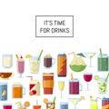 Vector background with alcoholic drinks in glasses and bottles and with place for text