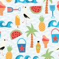 Vector background Beach icons flat seamless pattern Royalty Free Stock Photo