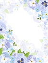Vector background with blue pansy and forget-me-not flowers. Royalty Free Stock Photo