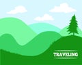 Vector Background Cantoon Green Hills with text Traveling