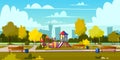 Vector background of cartoon playground in park Royalty Free Stock Photo