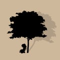 Vector background with children read a book under tree. Vector Illustration Royalty Free Stock Photo