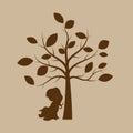 Vector background with children read a book under tree. Vector Illustration Royalty Free Stock Photo