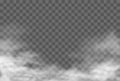 Vector background. Clouds or fog on transparent background. Smoke mist effect, sky texture