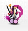 Vector background with cosmetics and make-up objects. (Flyer tem