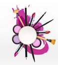 Vector background with cosmetics and make-up objects and place f