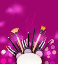 Vector background with cosmetics and make-up objects and place f