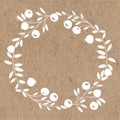 Round frame with cranberry. Nature wreath. Vector illustration with space for text on kraft paper.