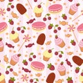 Vector background with cupcakes sweets and berries