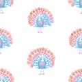 Seamless pattern of decorative drawn colorful peacocks Royalty Free Stock Photo