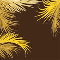 Vector background with decorative palm leaves in tropics on dark background. Bright fashionable golden luxurious colors.