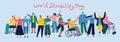 Vector background with disabled people, young handycap persons and friends near helping. World Disability Day.