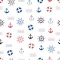 Vector background with doodle marine symbols.