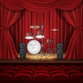 Vector background with drum kit on empty stage Royalty Free Stock Photo