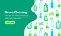 Vector background with eco friendly household cleaning supplies. Natural detergents. Landing page template