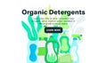 Vector background with eco friendly household cleaning supplies. Natural detergents. Landing page template