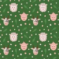 Vector background of farm animals. Cute cartoon-style portraits. Isolated pattern for children`s textiles Royalty Free Stock Photo